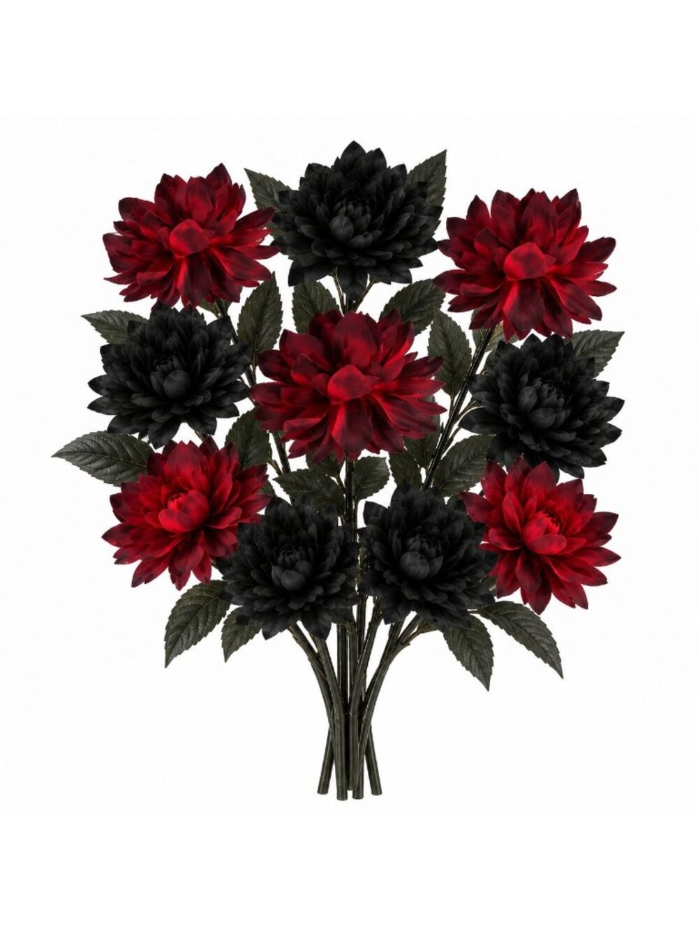 Black Red Artificial Mum Dahlia Style Bouquet, Gothic Wedding Bouquet, Alternati